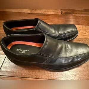 Rockport Dress Shoes Men Sz 12 Black Leather Block Heel Round Toe Slip-on A13019